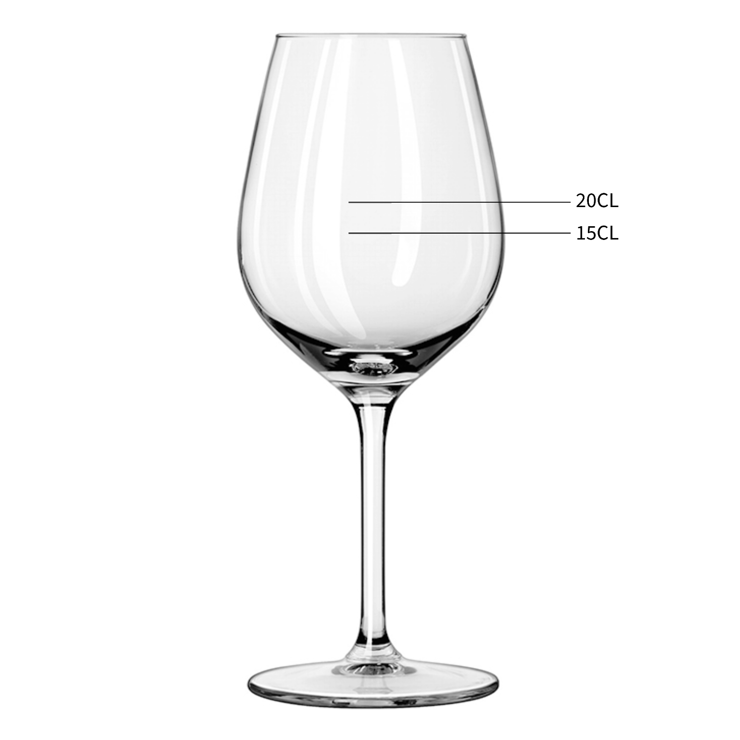 Wine glass with measurement markings on a white background